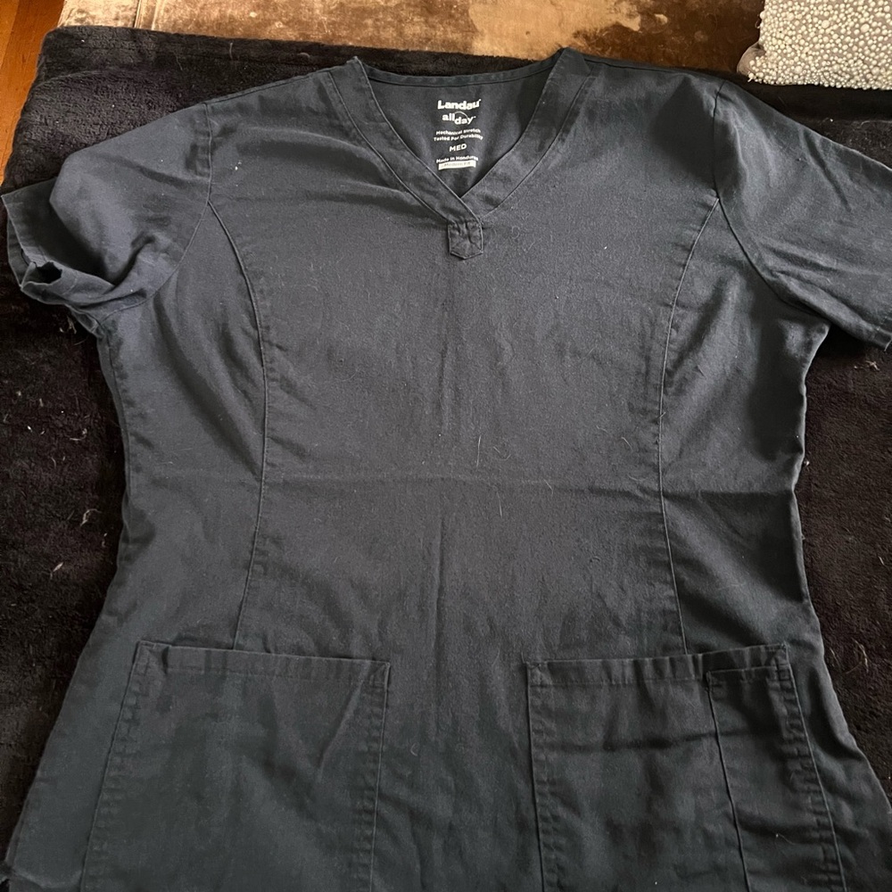 Landau All Day Black V-Neck Scrub Top